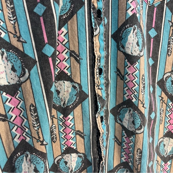 Vtg Dakota Sunset Southwest Bison Skull Rodeo Button Up Long Sleeve Shirt Sz M - Picture 5 of 9